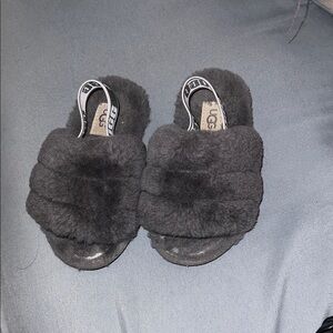 UGG Charcoal Fluffy Slides